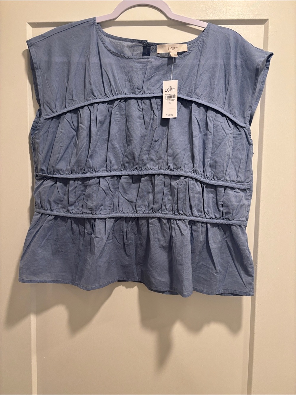 LOFT Dusty Blue Tiered Ruffle Cap Sleeve Blouse
